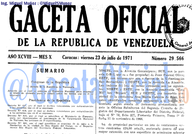 Gaceta Oficial 29566 del 23 Julio 1971