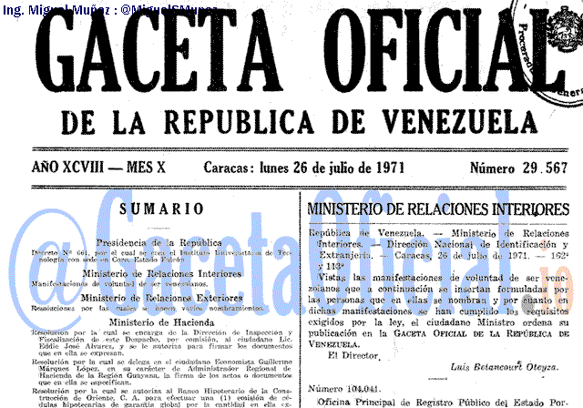 Gaceta Oficial 29567 del 26 Julio 1971
