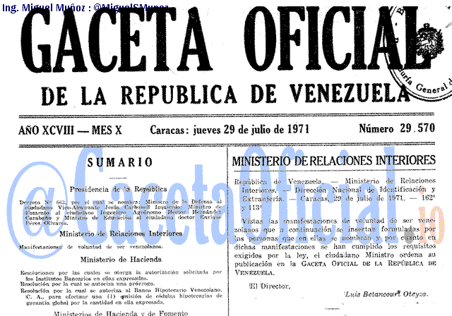 Gaceta Oficial 29570 del 29 Julio 1971