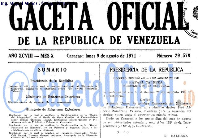 Gaceta Oficial 29579 del 9 Agosto 1971