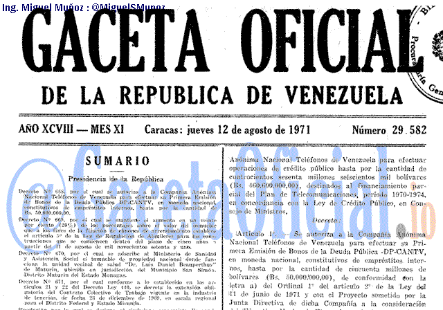 Gaceta Oficial 29582 del 12 Agosto 1971