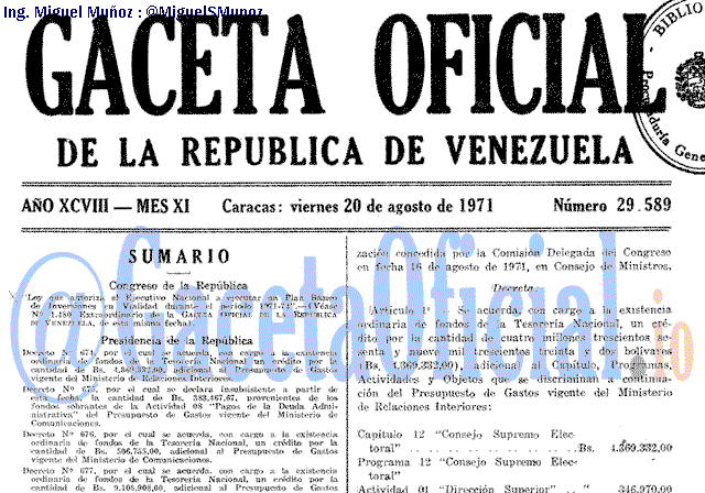 Gaceta Oficial 29589 del 20 Agosto 1971