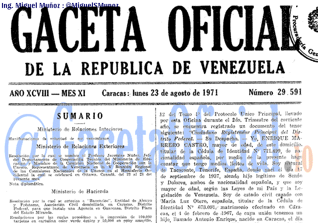 Gaceta Oficial 29591 del 23 Agosto 1971