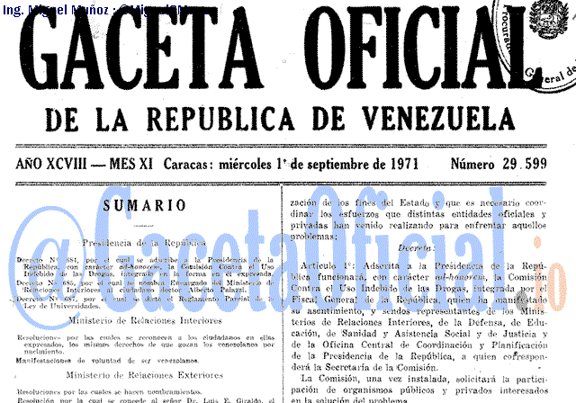 Gaceta Oficial 29599 del 1 Septiembre 1971