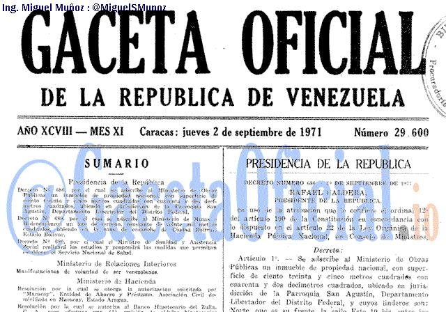 Gaceta Oficial 29600 del 2 Septiembre 1971