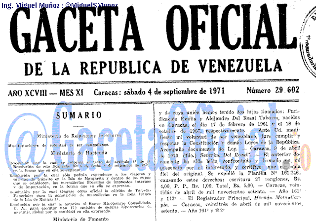 Gaceta Oficial 29602 del 4 Septiembre 1971