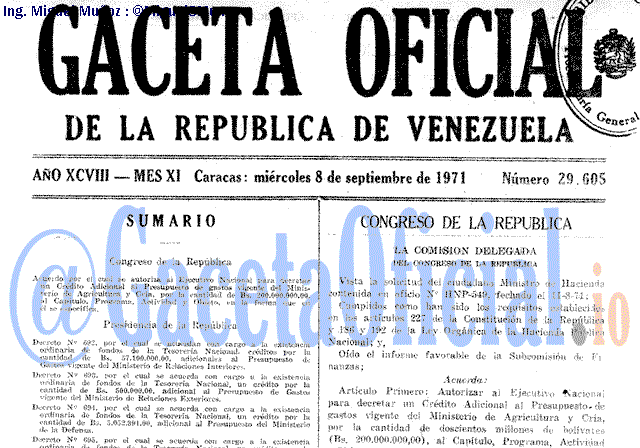 Gaceta Oficial 29605 del 8 Septiembre 1971