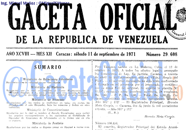 Gaceta Oficial 29608 del 11 Septiembre 1971