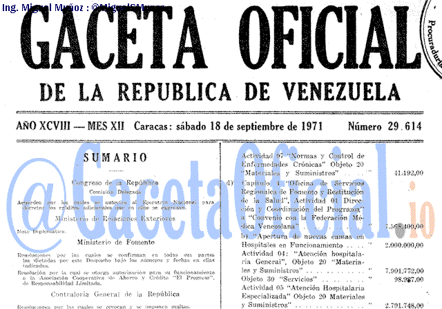 Gaceta Oficial 29614 del 18 Septiembre 1971