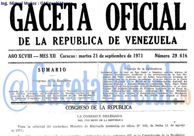 Gaceta Oficial 29616 del 21 Septiembre 1971