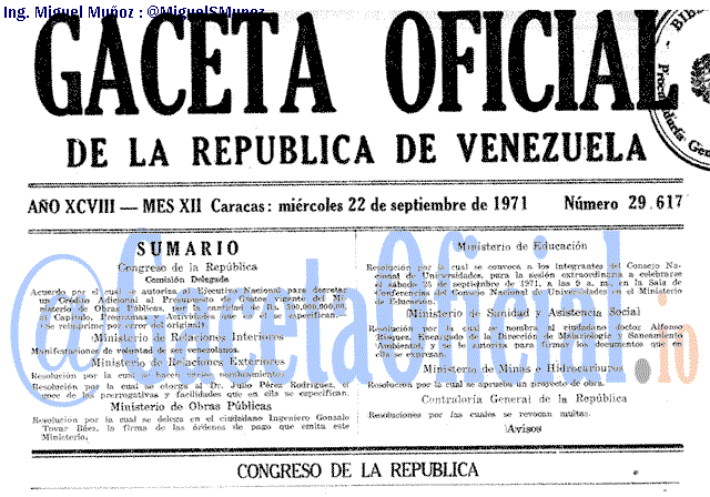 Gaceta Oficial 29617 del 22 Septiembre 1971