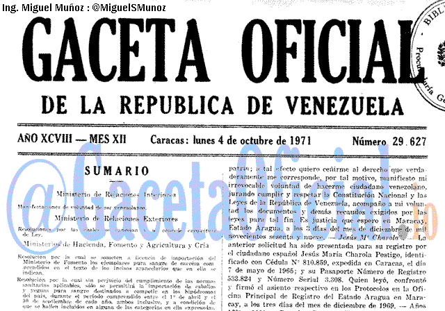Gaceta Oficial 29627 del 4 Octubre 1971