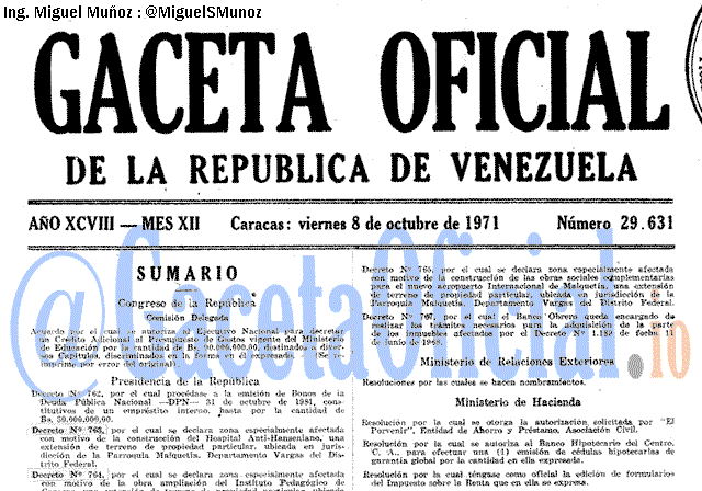 Gaceta Oficial 29631 del 8 Octubre 1971