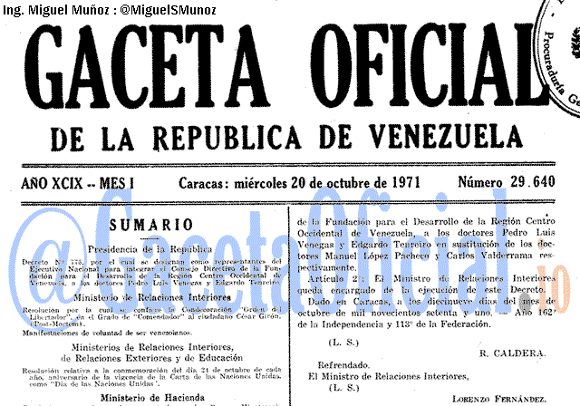 Gaceta Oficial 29640 del 20 Octubre 1971