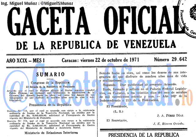 Gaceta Oficial 29642 del 22 Octubre 1971