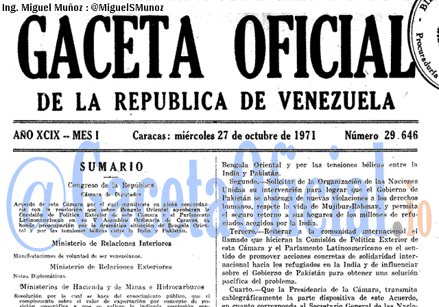 Gaceta Oficial 29646 del 27 Octubre 1971