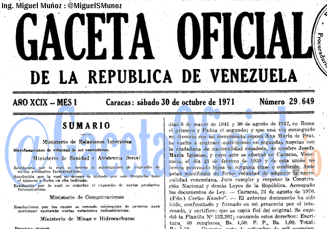Gaceta Oficial 29649 del 30 Octubre 1971