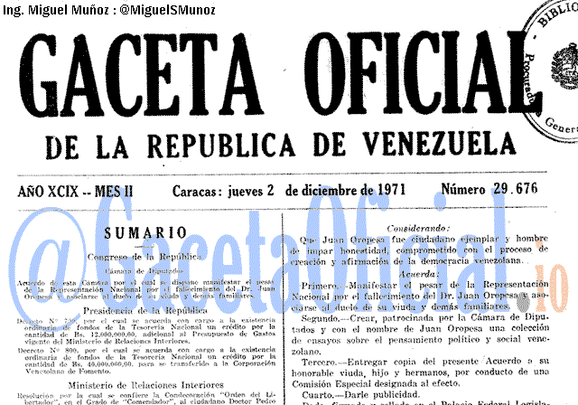 Gaceta Oficial 29676 del 2 Diciembre 1971