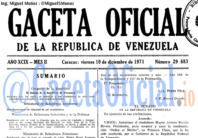 Gaceta Oficial 29683 del 10 Diciembre 1971