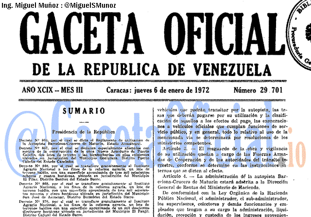 Gaceta Oficial 29701 del 6 Enero 1972