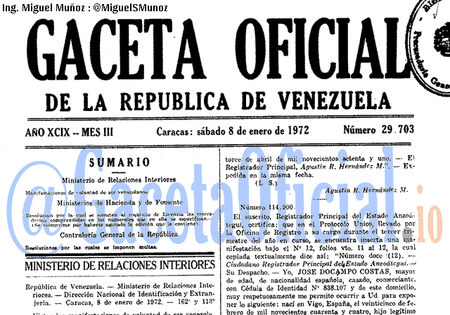 Gaceta Oficial 29703 del 8 Enero 1972