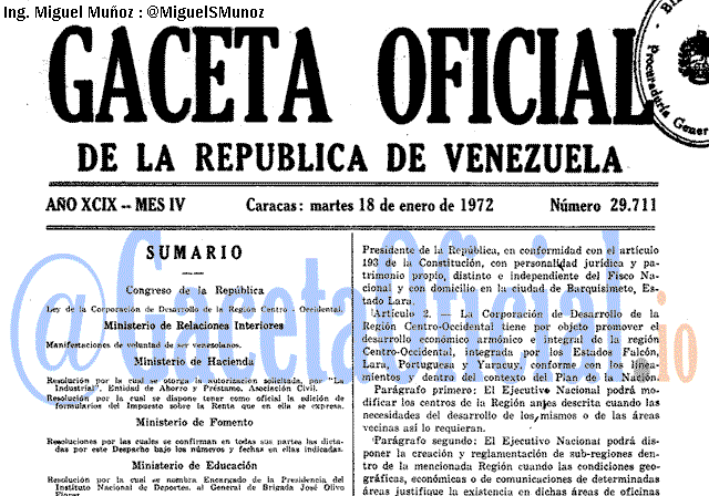 Gaceta Oficial 29711 del 18 Enero 1972