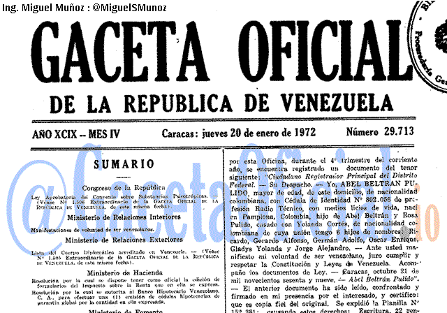 Gaceta Oficial 29713 del 20 Enero 1972