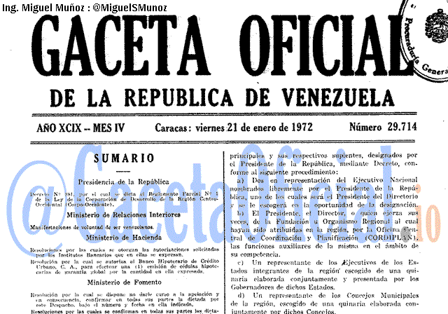 Gaceta Oficial 29714 del 21 Enero 1972