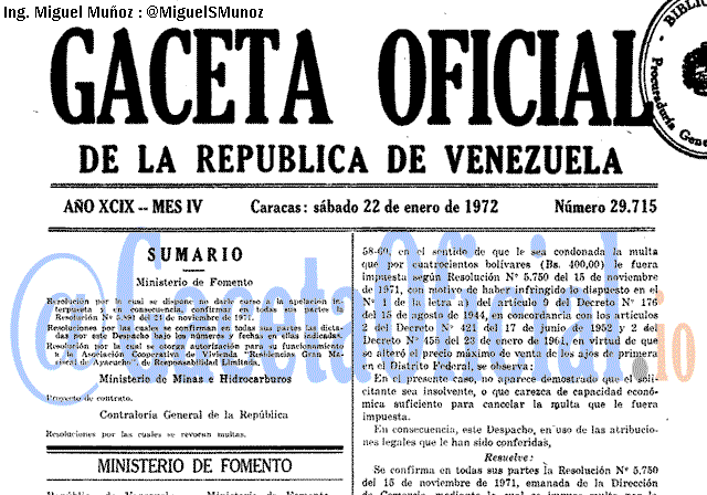 Gaceta Oficial 29715 del 22 Enero 1972