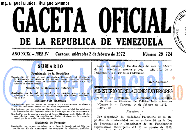 Gaceta Oficial 29724 del 2 Febrero 1972