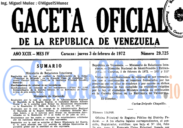 Gaceta Oficial 29725 del 3 Febrero 1972