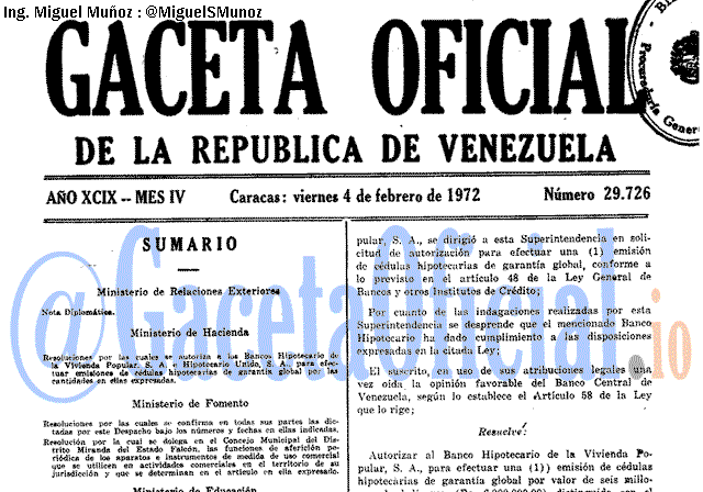 Gaceta Oficial 29726 del 4 Febrero 1972