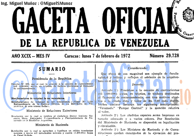 Gaceta Oficial 29728 del 7 Febrero 1972