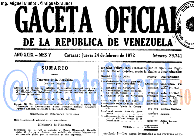 Gaceta Oficial 29741 del 24 Febrero 1972