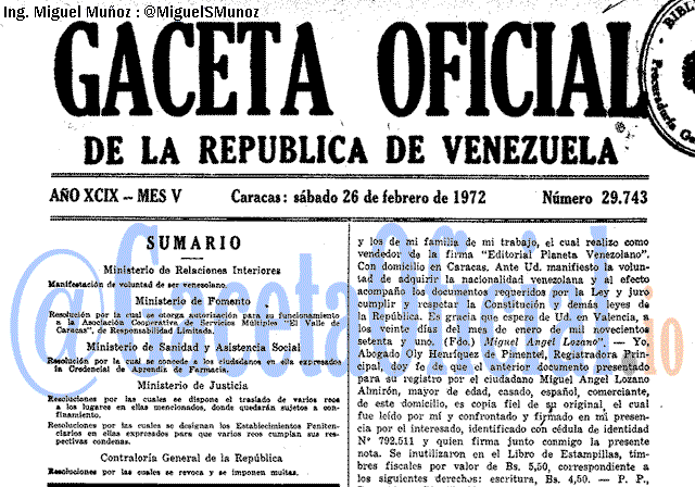 Gaceta Oficial 29743 del 26 Febrero 1972