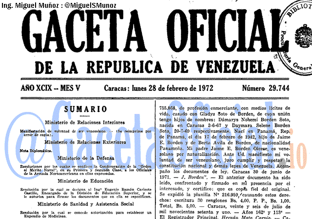 Gaceta Oficial 29744 del 28 Febrero 1972