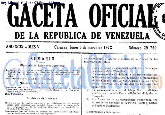 Gaceta Oficial 29750 del 6 Marzo 1972