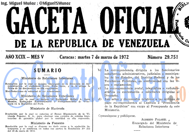 Gaceta Oficial 29751 del 7 Marzo 1972
