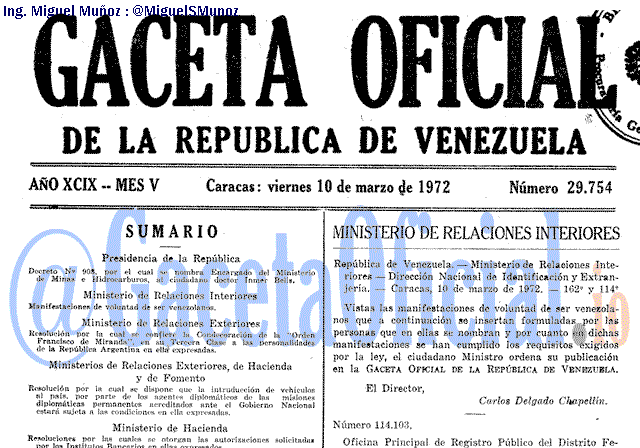 Gaceta Oficial 29754 del 10 Marzo 1972