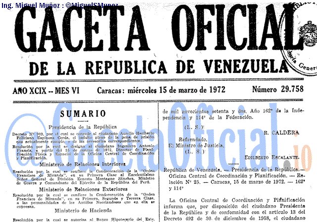 Gaceta Oficial 29758 del 15 Marzo 1972
