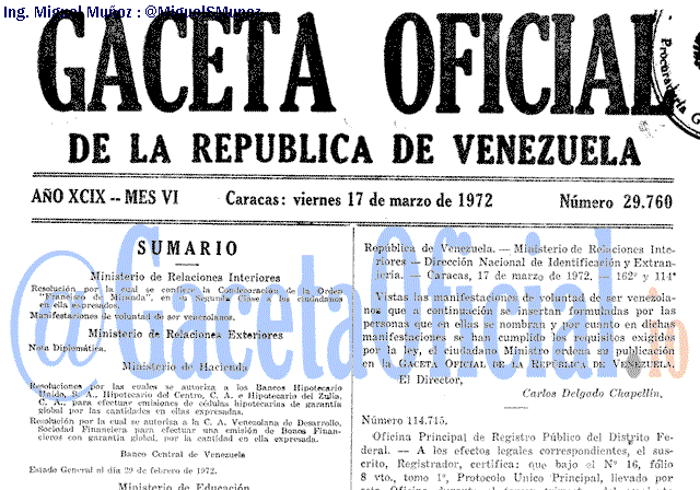 Gaceta Oficial 29760 del 17 Marzo 1972