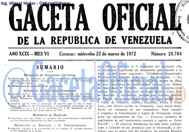 Gaceta Oficial 29764 del 22 Marzo 1972