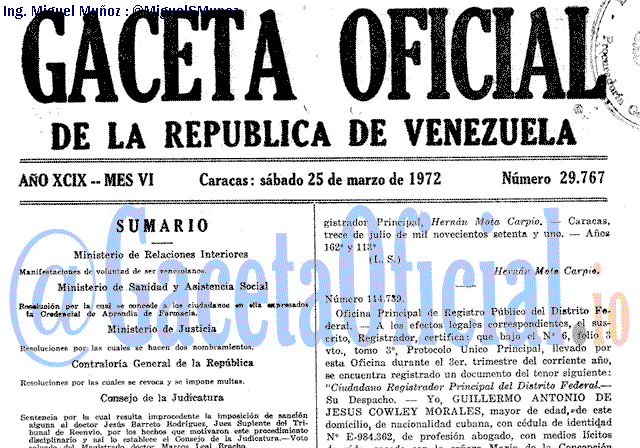 Gaceta Oficial 29767 del 25 Marzo 1972