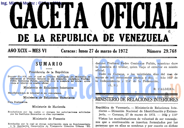 Gaceta Oficial 29768 del 27 Marzo 1972