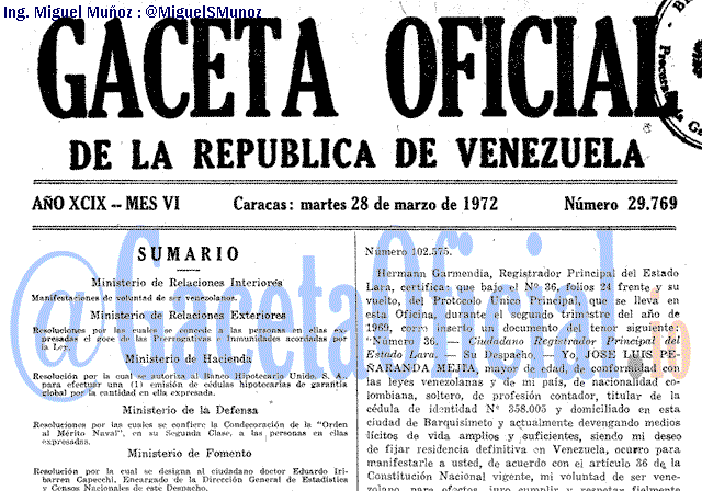 Gaceta Oficial 29769 del 28 Marzo 1972