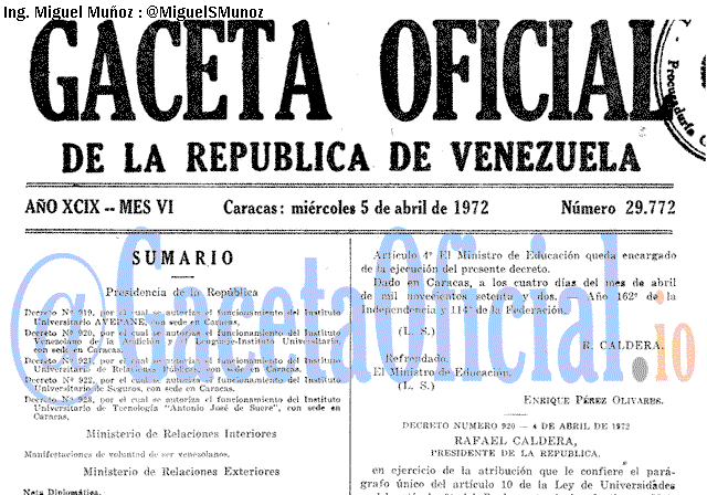 Gaceta Oficial 29772 del 5 Abril 1972