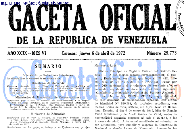 Gaceta Oficial 29773 del 6 Abril 1972