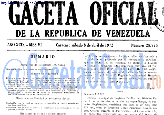 Gaceta Oficial 29775 del 8 Abril 1972