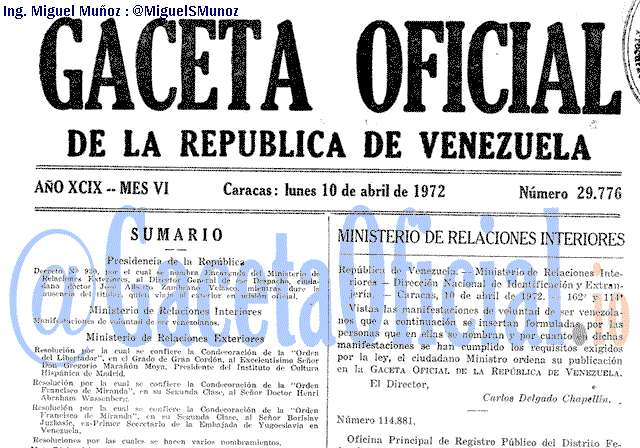 Gaceta Oficial 29776 del 10 Abril 1972