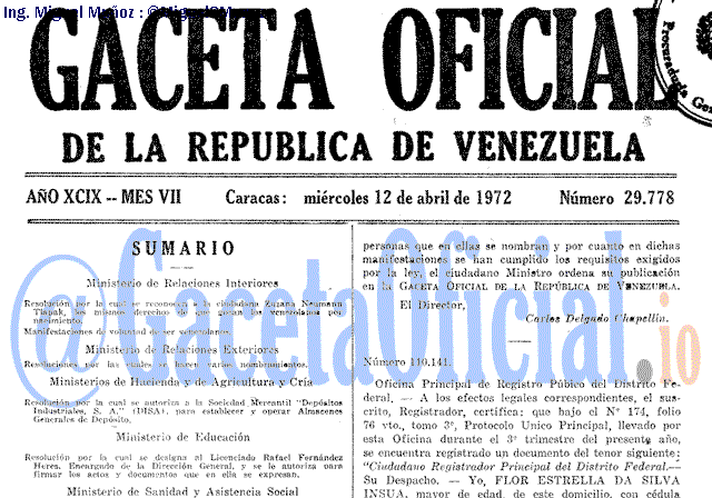 Gaceta Oficial 29778 del 12 Abril 1972